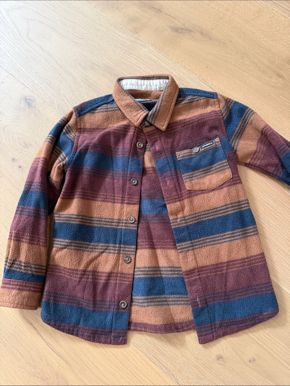 O'Neill Kids Button-Front Striped Shirt Jacket in Rust, Navy & Burgundy